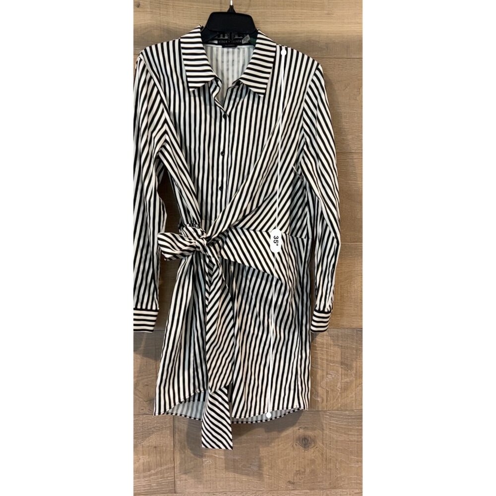 Alice + Olivia REINA DRAPED STRIPPED SHIRT DRESS size L NWOT - Picture 6 of 11